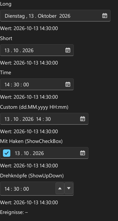 Vorführung: DateTimePicker