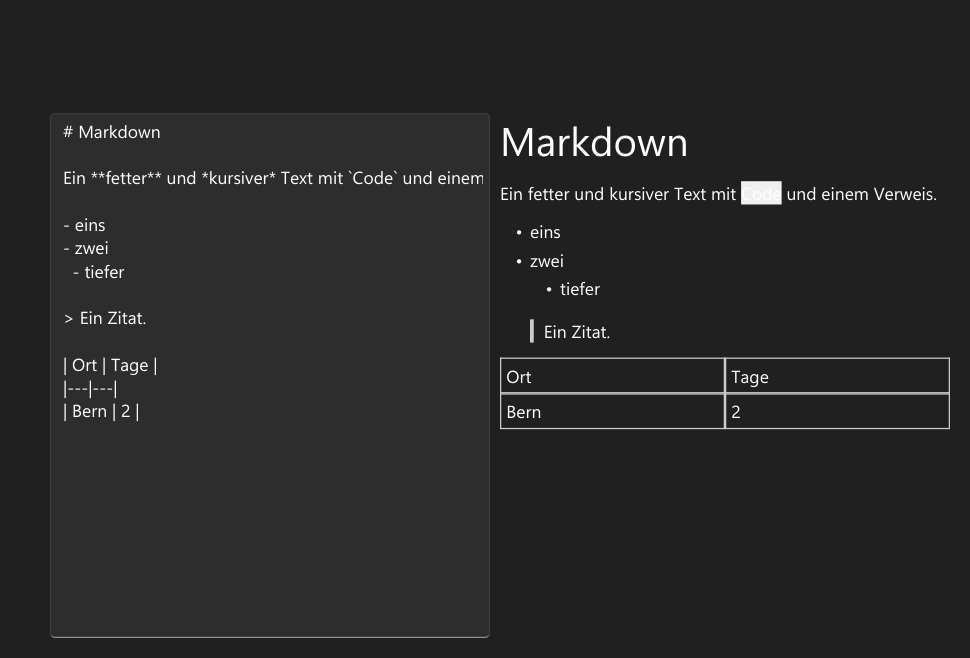 Vorführung: Markdown, HTML und RTF