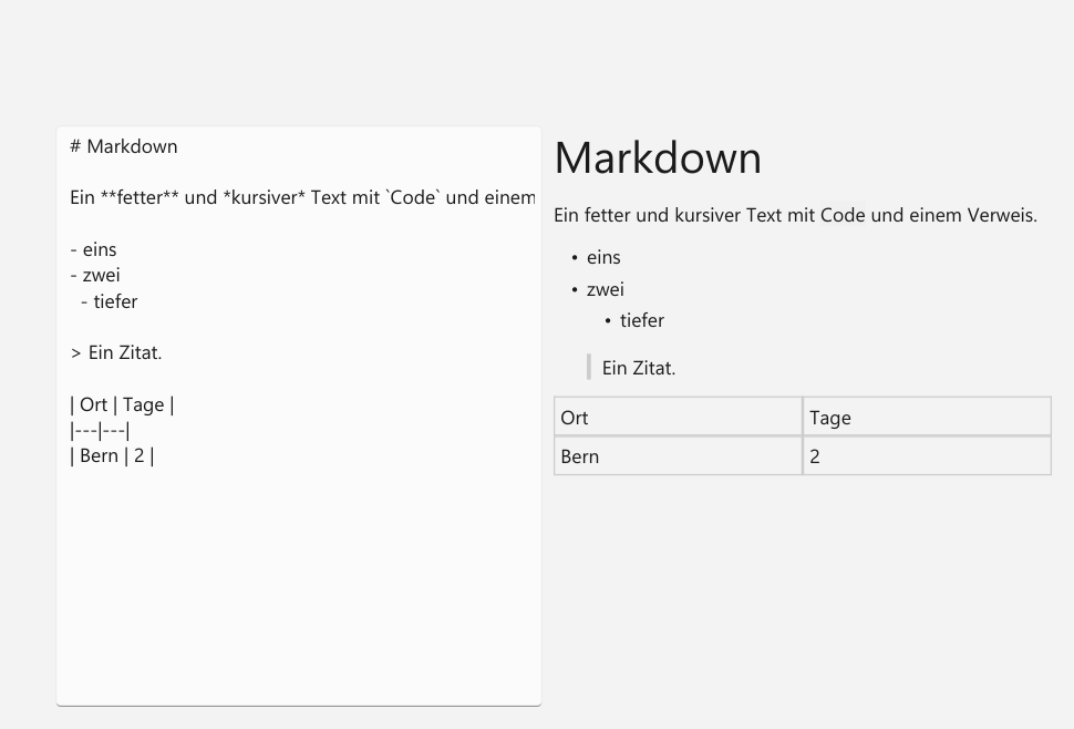 Vorführung: Markdown, HTML und RTF