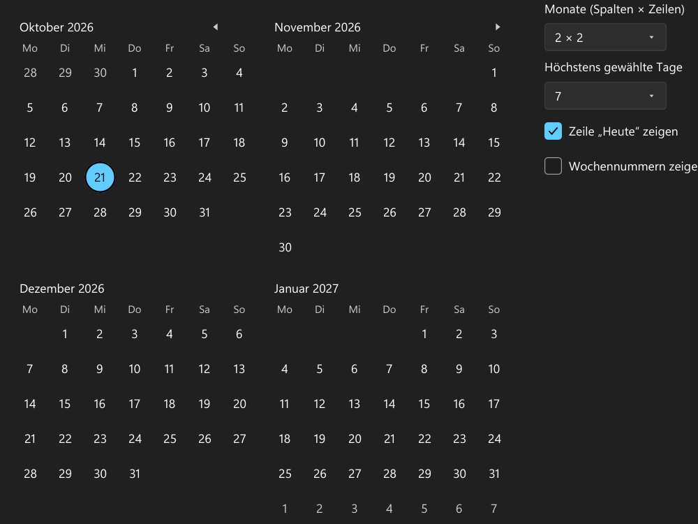 Vorführung: MonthCalendar
