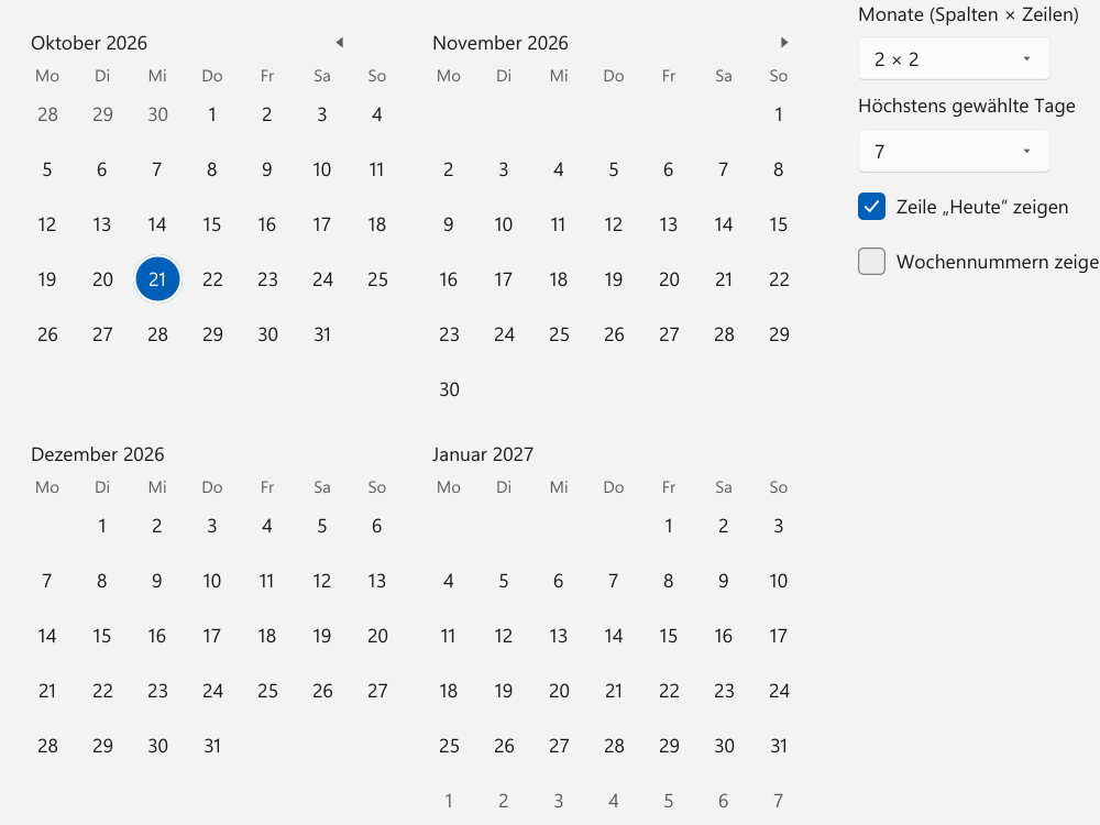 Vorführung: MonthCalendar