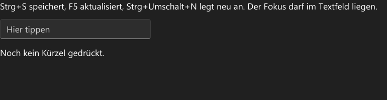 Vorführung: Tastenkürzel