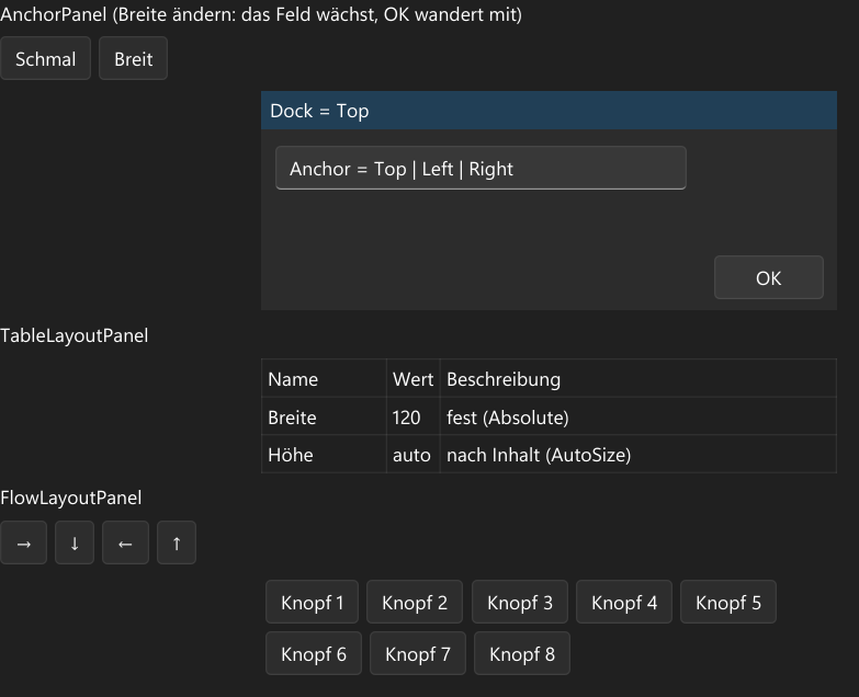 Vorführung: WinForms-Layout